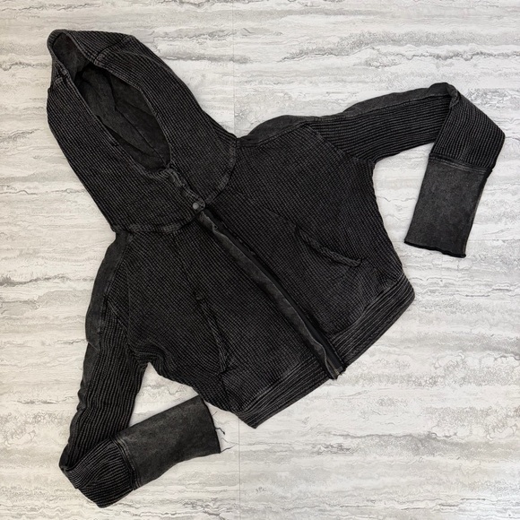 FREE PEOPLE Mason Waffle Hoodie - Picture 2 of 3